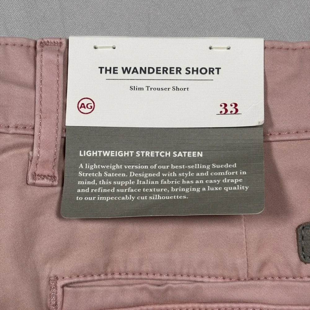 AG Adriano Goldschmied Wanderer Shorts Mens 33 Pink Slim Trouser Stretch Sateen